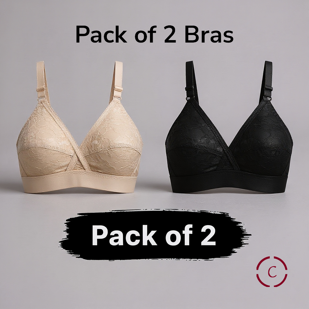 Pack of 2 Cotton Embroided Bra - Non-Padded & Non-Wired