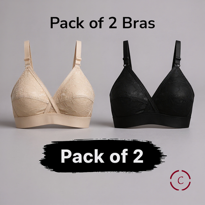 Pack of 2 Cotton Embroided Bra - Non-Padded & Non-Wired