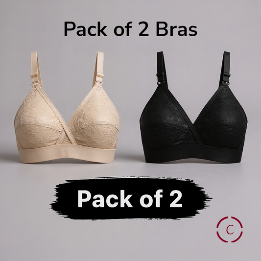 Pack of 2 Cotton Embroided Bra - Non-Padded & Non-Wired