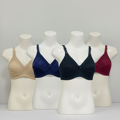 Pack of 4 Women’s Cotton Embroidered Bras – Non Padded, Soft & Comfortable