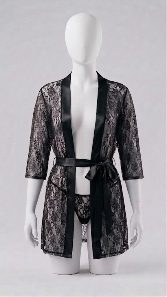 Lace Robe Set – Sheer Floral Lace with Satin Belt