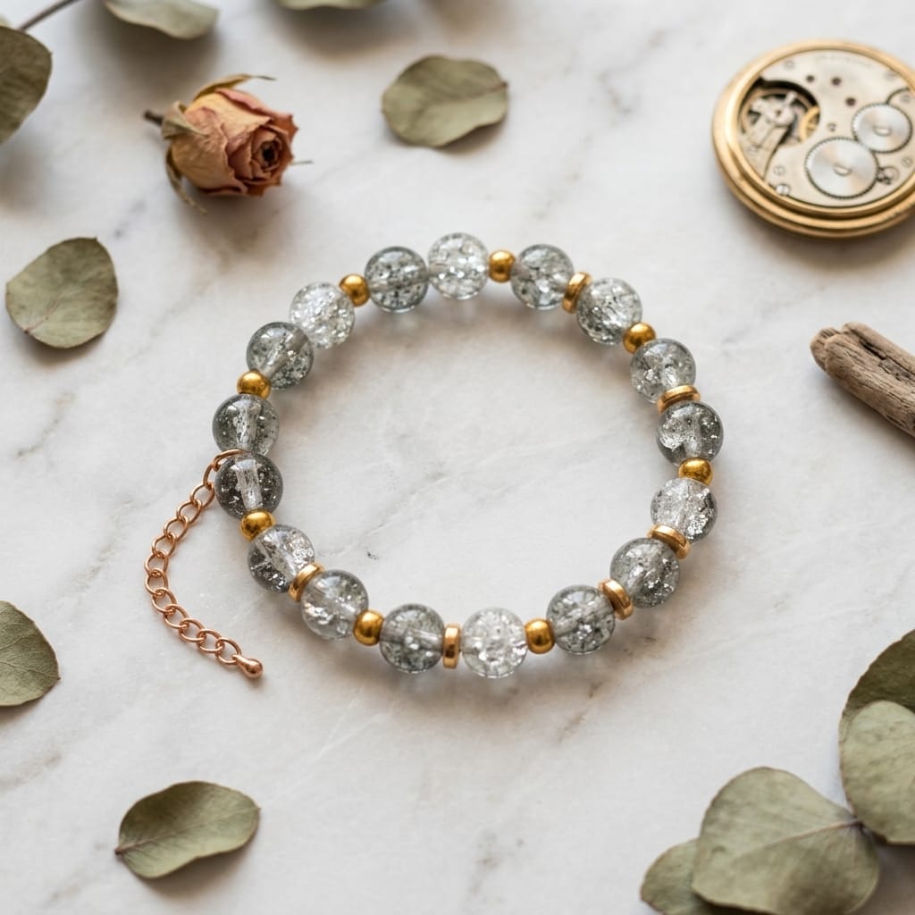 Grey Crackle Bead Bracelet
