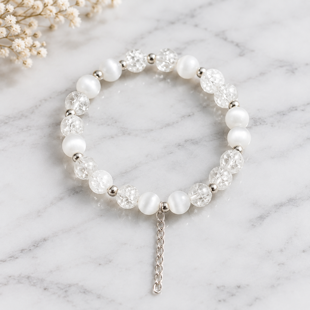 White Beaded Charm Bracelet
