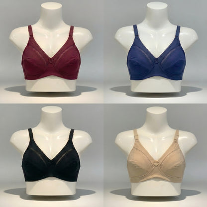 Pack of 4 Women’s Cotton Comfort Bra – Non Padded, Soft & Comfortable