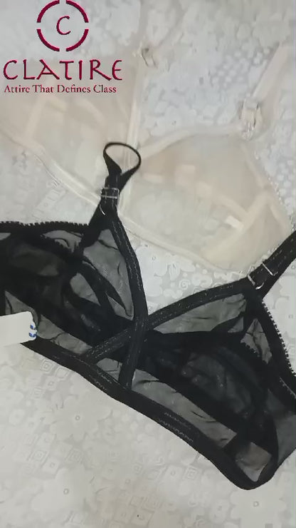 Pack of 2 Non-Padded & Non-Wired Full Net Transparent Cotton Bras