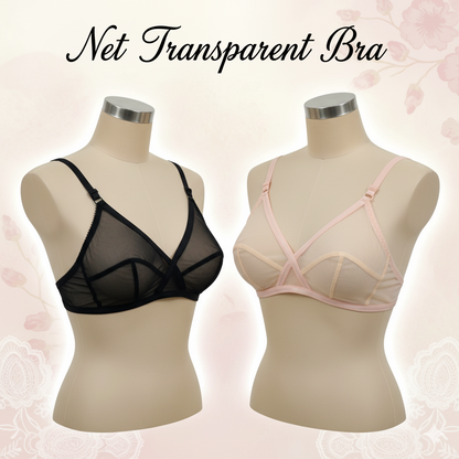 Pack of 2 Non-Padded & Non-Wired Full Net Transparent Cotton Bras